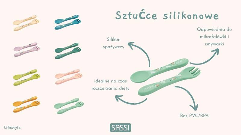 Sztućce silikonowe dla dzieci Jednorożec SASSI