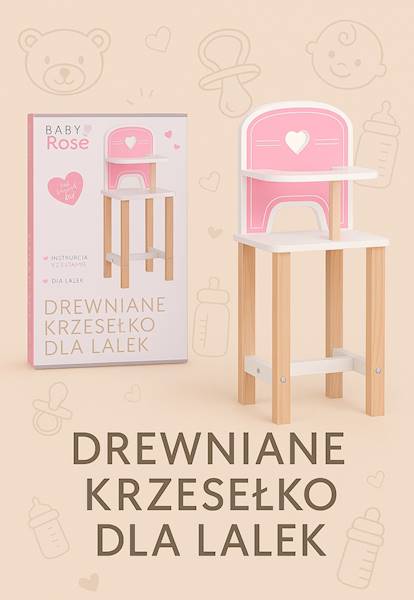 Drewniane krzesełko Baby Rose dla lalek 35-45 cm