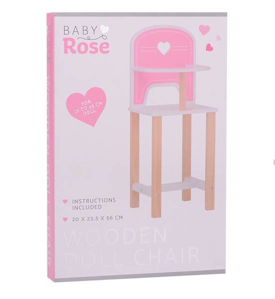 Drewniane krzesełko Baby Rose dla lalek 35-45 cm