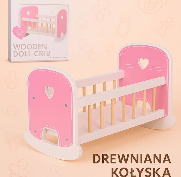 Drewniana kołyska Baby Rose dla lalek 35-45 cm 