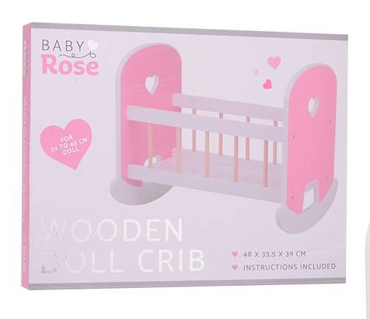 Drewniana kołyska Baby Rose dla lalek 35-45 cm 