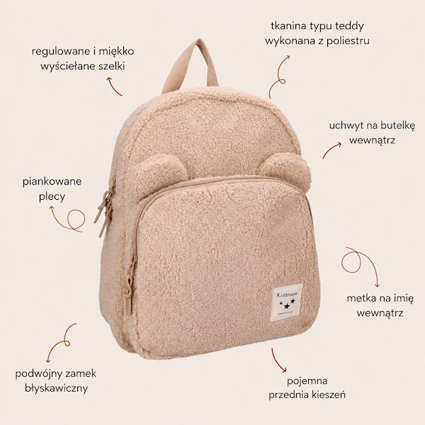 Plecak dla dzieci Beary Excited Beige KIDZROOM