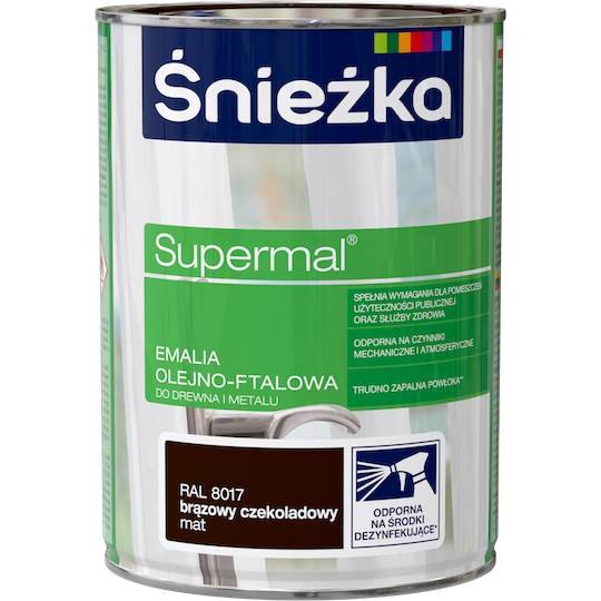 ŚNIEŻKA SUPERMAL EMALIA OLEJNO-FTALOWA BRĄZOWY CZEKOLADOWY MAT 0,8L