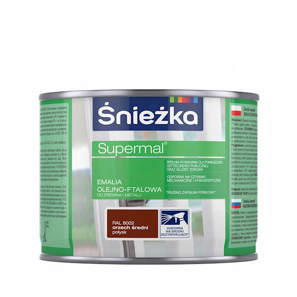 ŚNIEŻKA SUPERMAL EMALIA OLEJNO-FTALOWA ORZECH ŚREDNI POŁYSK 0,8L