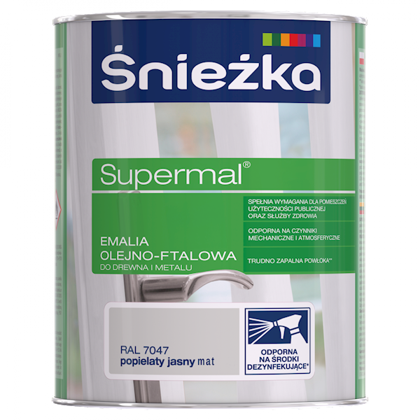 ŚNIEŻKA SUPERMAL EMALIA OLEJNO-FTALOWA POPIELATY JASNY MAT 0,8L