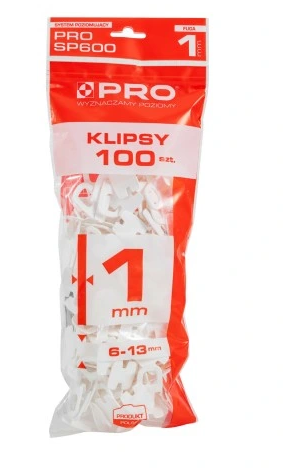 PRO SYSTEM POZIOMUJĄCY KLIPS BIAŁY 1MM 100 SZTUK