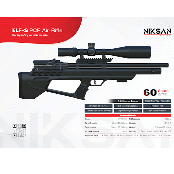 Karabinek pneumatyczny PCP Niksan Elf-S Air Rifle