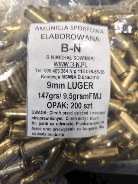 Amunicja elaborowana 9mm Luger FMJ 147gr/9,6g B-N