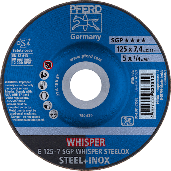 TARCZA 125 x 7 SGP WHISPER STEELOX PFERD