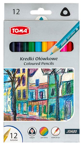 KREDKI OŁÓWKOWE TRÓJKĄTNE JUMBO 12KOL TOMA /TO-540