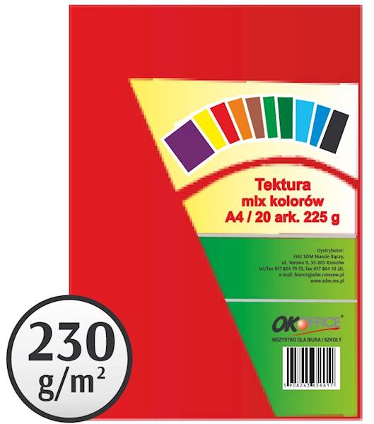 TEKTURA GŁADKA 225G A4 MIX KOLOR A'20SZT