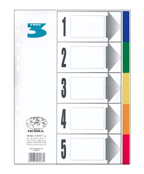 PRZEKŁADKI 5 KOLORÓW PP A4 TRES