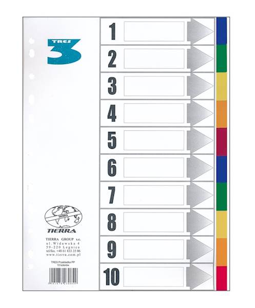 PRZEKŁADKI 10 KOLORÓW LAMINOWANE A4 TRES