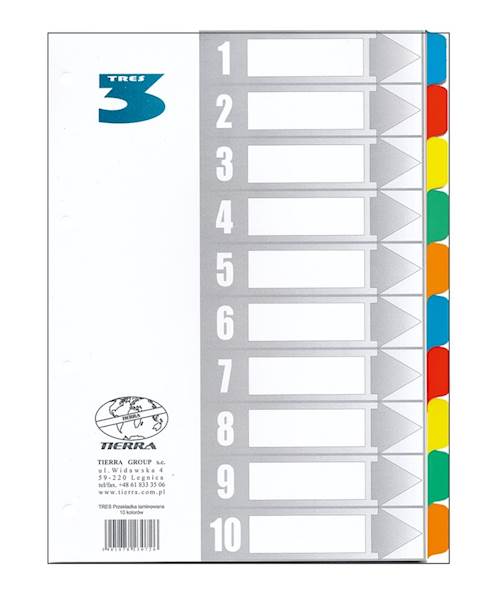 PRZEKŁADKI 10 KOLORÓW LAMINOWANE A4 TRES