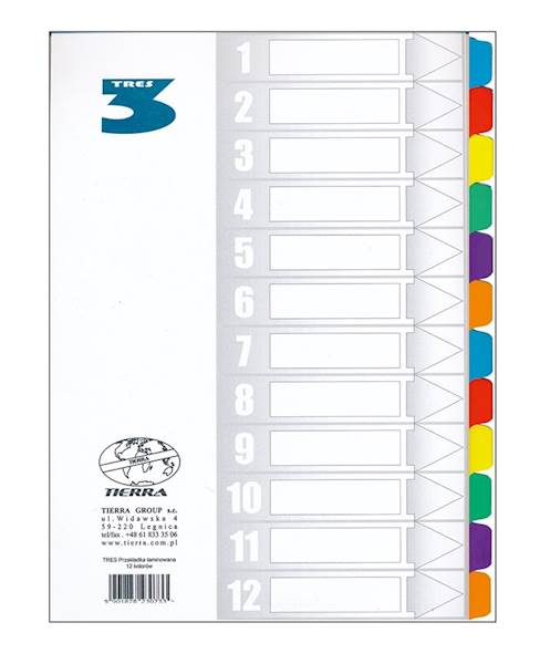 PRZEKŁADKI 12 KOLORÓW LAMINOWANE A4 TRES