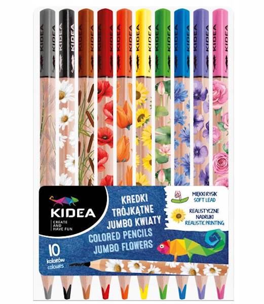 KREDKI TRÓJKĄTNE JUMBO KWIATY 10KOL KIDEA