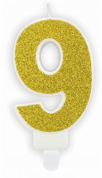 ŚWIECZKA CYFERKA 7CM ZŁOTA "9" 