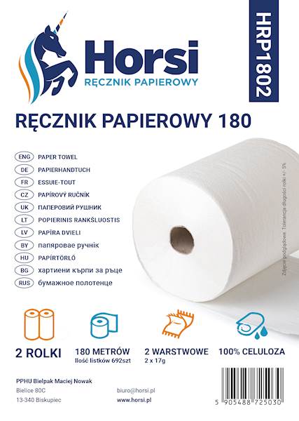 RĘCZNIK PAPIEROWY MAXI BIAŁY 2W 180mb CELULOZA