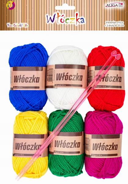 ZESTAW WŁÓCZKA 6KOL 43M+2SZT DRUTÓW /WL-8572