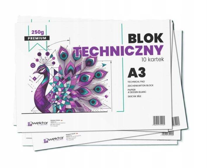 BLOK TECHNICZNY A3 10K 240G BIAŁY PREMIUM WEKTOR