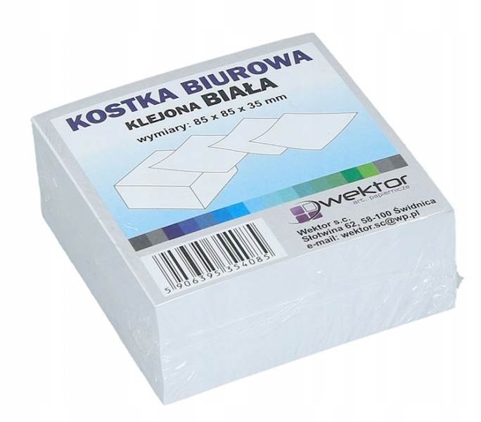 KOSTKA PAPIEROWA BIAŁA 85x85x35mm KLEJONA WEKTOR