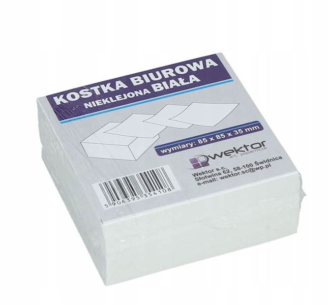 KOSTKA PAPIEROWA BIAŁA 85x85x35mm NIEKLEJONA WEKT