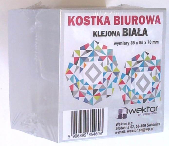 KOSTKA PAPIEROWA BIAŁA 85x85x70mm KLEJONA WEKTOR