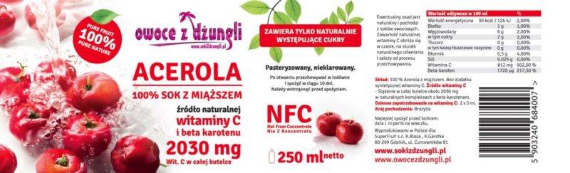 Acerola sok z miaższem 100% 250 ml