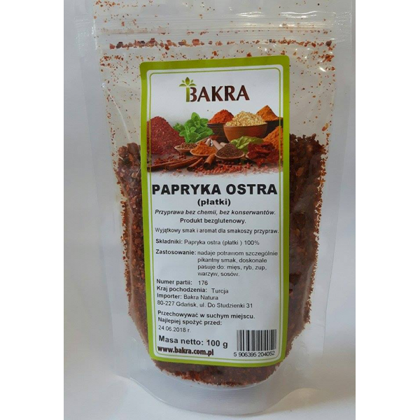 Papryka ostra płatki 50g Bakra