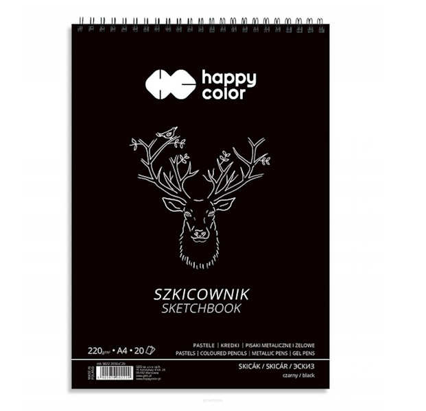 SZKICOWNIK NA SPIRALI CZARNY A4/20 HAPPY COLOR