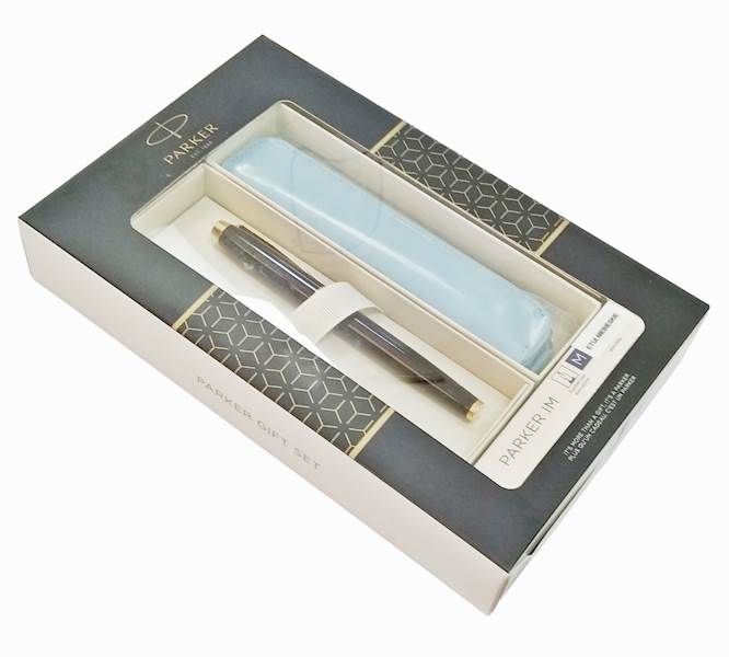 KOMPLET PARKER IM CZARNY GT FP+ETUI NIEBIESKIE