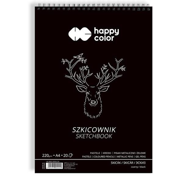 SZKICOWNIK NA SPIRALI CZARNY A4/20 HAPPY COLOR
