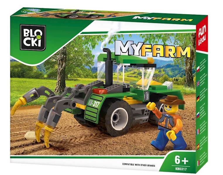 BLOCKI MY FARM: TRAKTOR Z PŁUGIEM 85 EL.