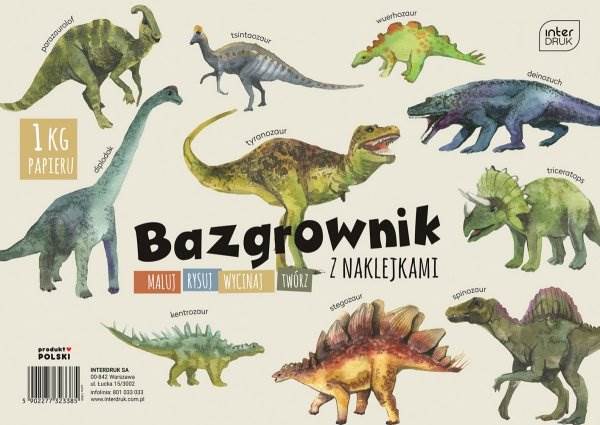 BAZGROWNIK A4 Z NAKLEJKAMI DINOZAURY ID
