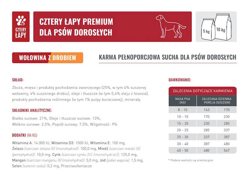 4 ŁAPY PREMIUM WOŁOWINA Z DROBIEM 10 kg