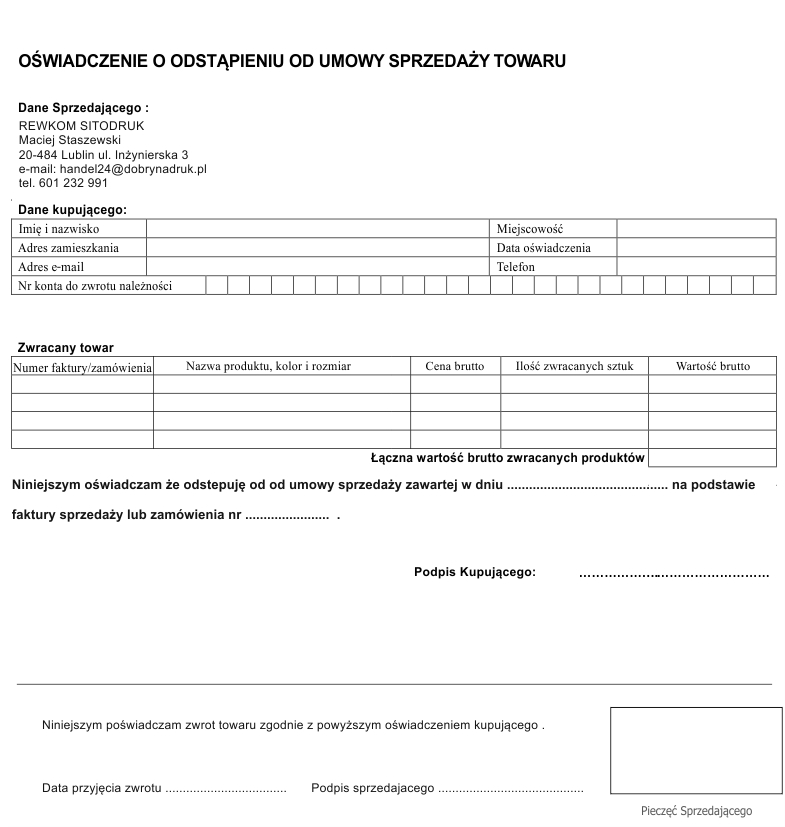 Formularz zwrotu