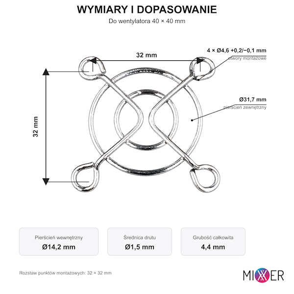 Osłona metalowa wentylatora 40x40mm FG-04/FG-40 Art. 00304