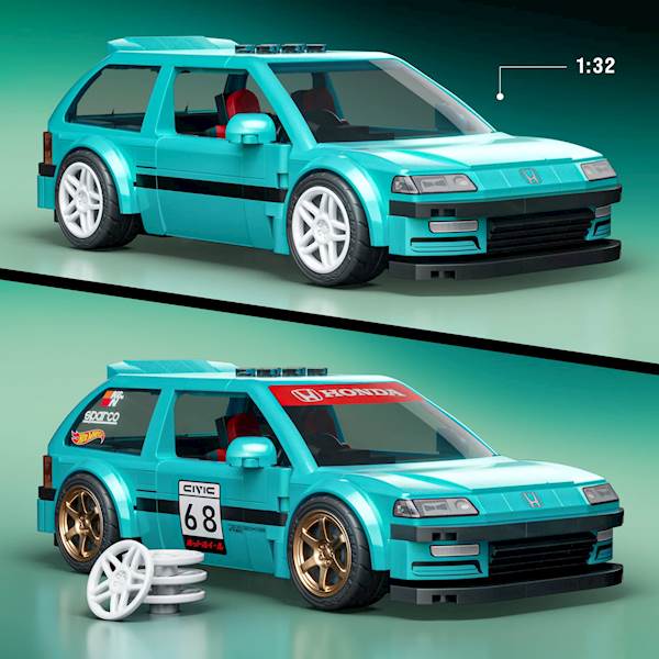 Mattel Brick Shop Hot Wheels Custom '90 Honda Civic EF Building Set Art.  JHF62