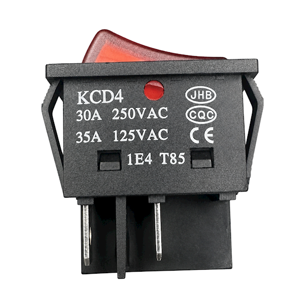 Włącznik kołyskowy podświetlany Mixxer KCD4 30A czerwony 4 piny
