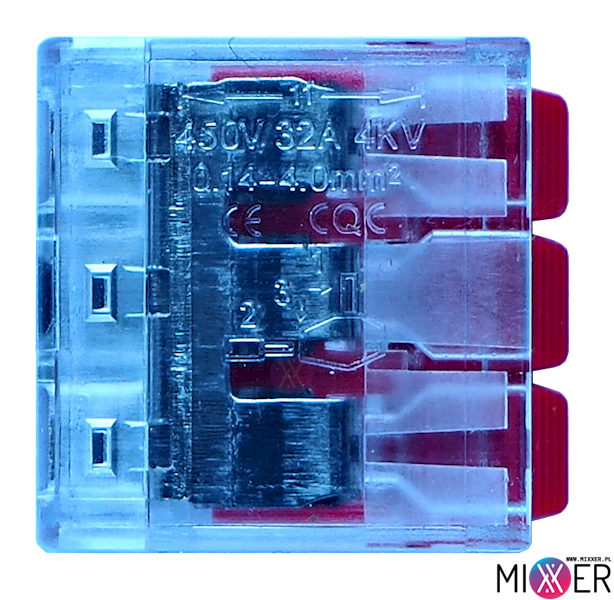 Listwa Zaciskowa, Złączka Automatyczna Do Przewodów 3 Tory H-413 32A 450V Art. 00098 Kpl. 10 sztuk