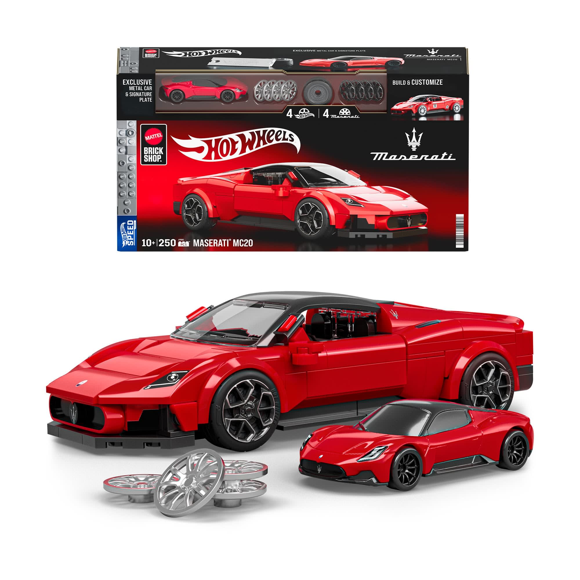 Mattel Brick Shop Hot Wheels Speed Series – Maserati MC20 1:32 + metalowy model 1:64 | JFR90