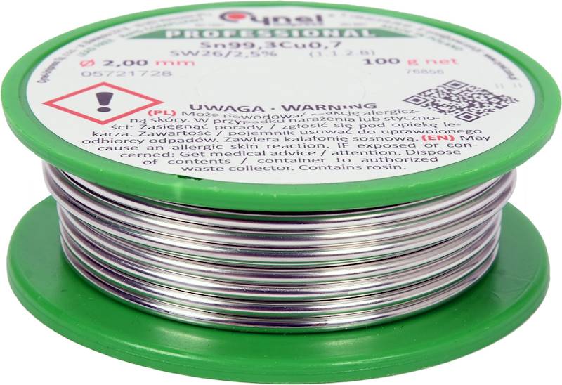 Spoiwo bezołowiowe z topnikiem 2mm 100 g SN99,3CU0,7
