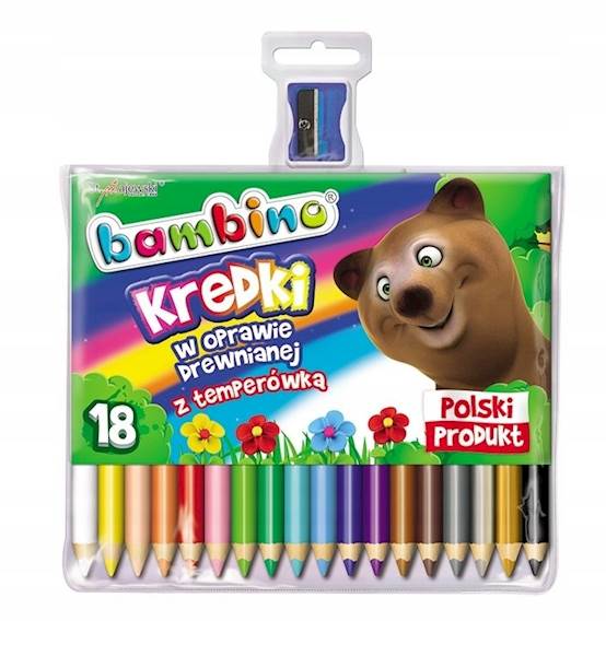 Kredki Ołówkowe Jumbo 18 kolorów + temperówka BAMBINO