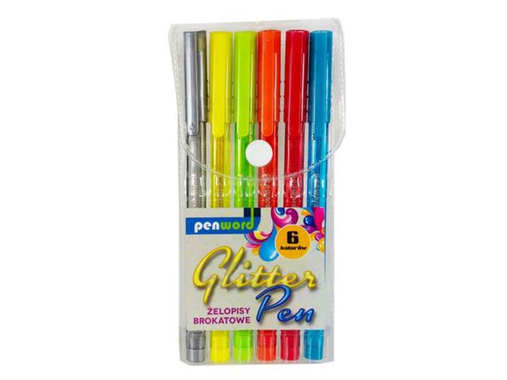 Długopis żelowy PENWORD brokat 6 szt w etui
