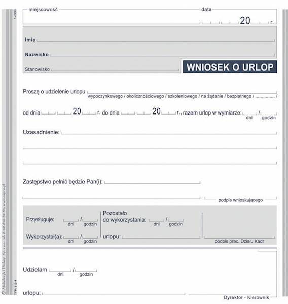 Druk Urlopowy Wniosek o urlop 2/3 A5 513-4