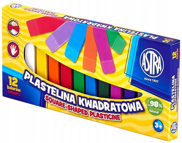 Plastelina 12 kolorów kwadratowa ASTRA