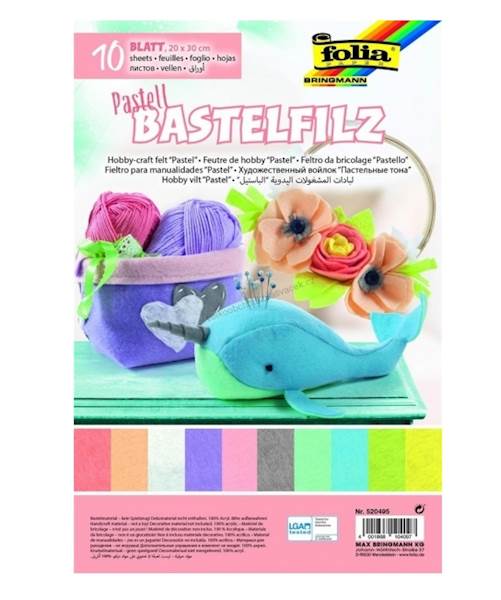 Filc Dekoracyjny 20x30cm 1,5mm x10 ark zestaw pastelowy