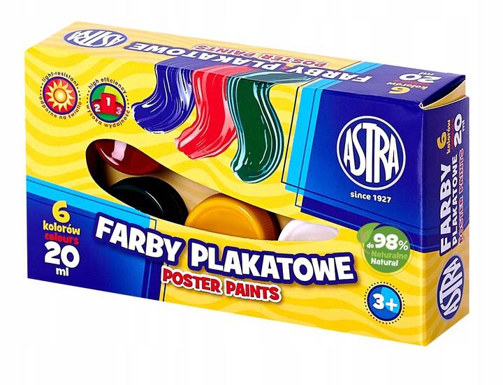 Farby Plakatowe 6 kolorów 20ml ASTRA
