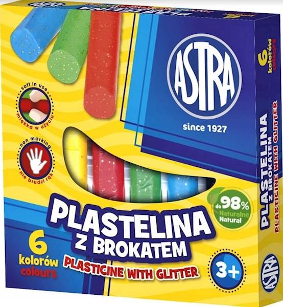 Plastelina 6 kolorów z brokatem ASTRA