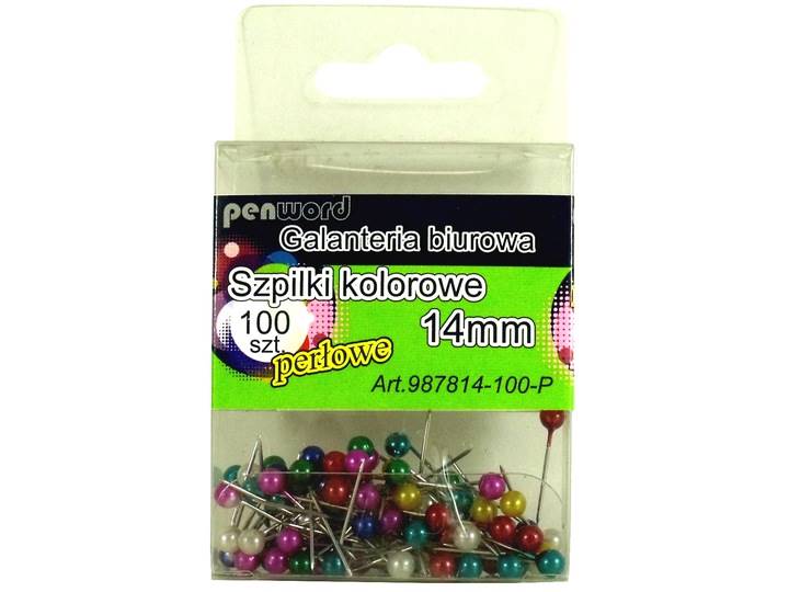 Szpilki 14mm kolorowe perłowe 100szt